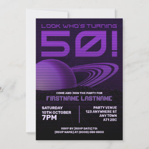 Invitación a la fiesta de cumpleaños 50 de Purple