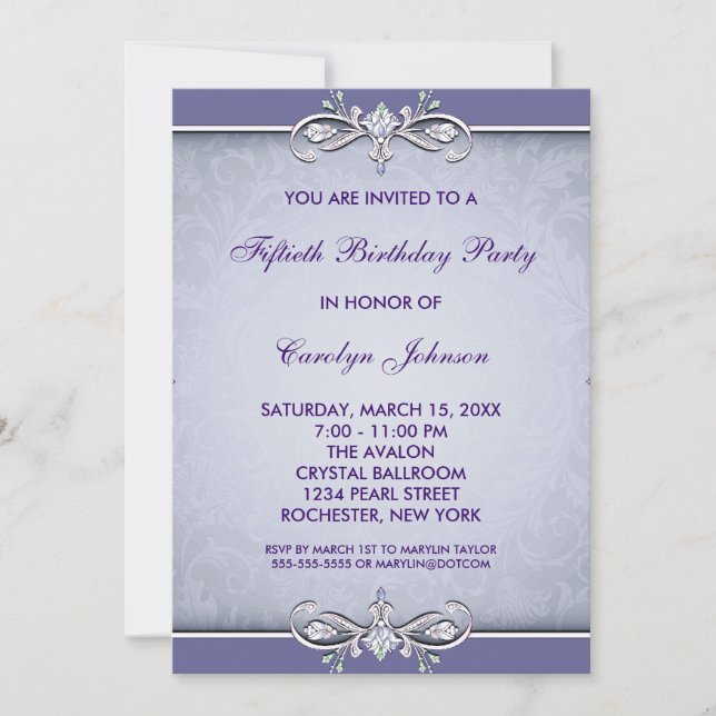 Invitación a la fiesta de cumpleaños 50 de Purple  (Anverso)