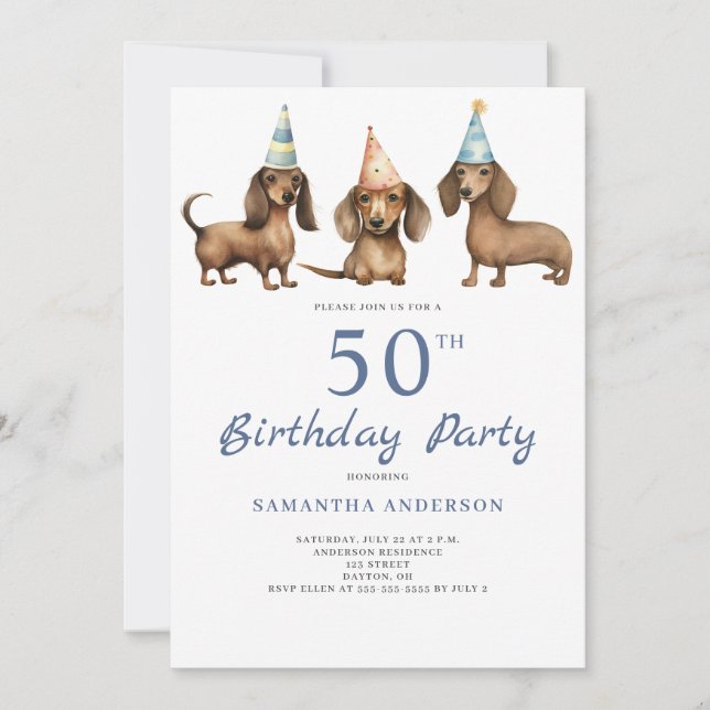 Invitación a la fiesta de cumpleaños 50 del perro  (Anverso)