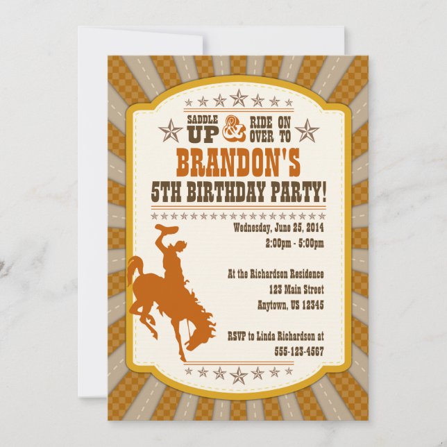 Invitación a la fiesta de cumpleaños 5 de Cowboy (Anverso)