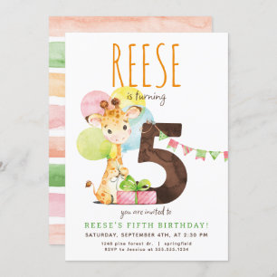 Invitación a la fiesta de cumpleaños 5 de Giraffe