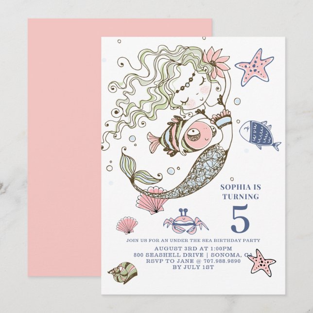 Invitación a la fiesta de cumpleaños 5 de la siren (Anverso / Reverso)