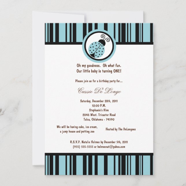 Invitación a la fiesta de cumpleaños 5x7 de Blue L (Anverso)