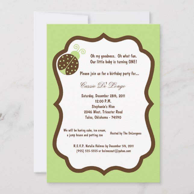 Invitación a la fiesta de cumpleaños 5x7 de Green  (Anverso)