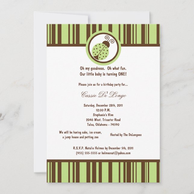 Invitación a la fiesta de cumpleaños 5x7 de Green  (Anverso)