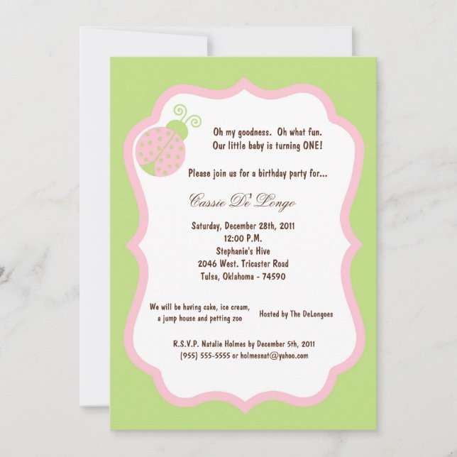 Invitación a la fiesta de cumpleaños 5x7 de Green  (Anverso)