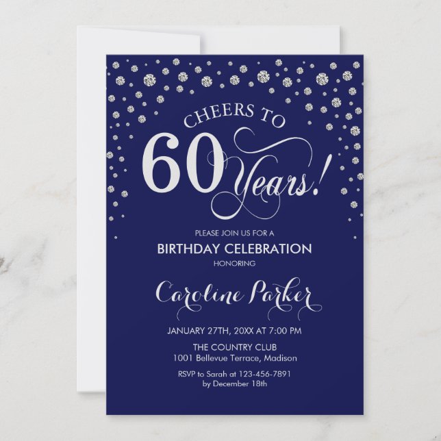 Invitación a la fiesta de cumpleaños 60 - Azul mar (Anverso)