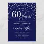 Invitación a la fiesta de cumpleaños 60 - Azul mar<br><div class="desc">60.ª Invitación a la fiesta de cumpleaños. Elegante diseño con finas platas purpurinas y azul marino. ¡Salud a 60 años! Mándame un mensaje si necesitas más personalización.</div>