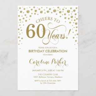 Invitación a la fiesta de cumpleaños 60 - Blanco d