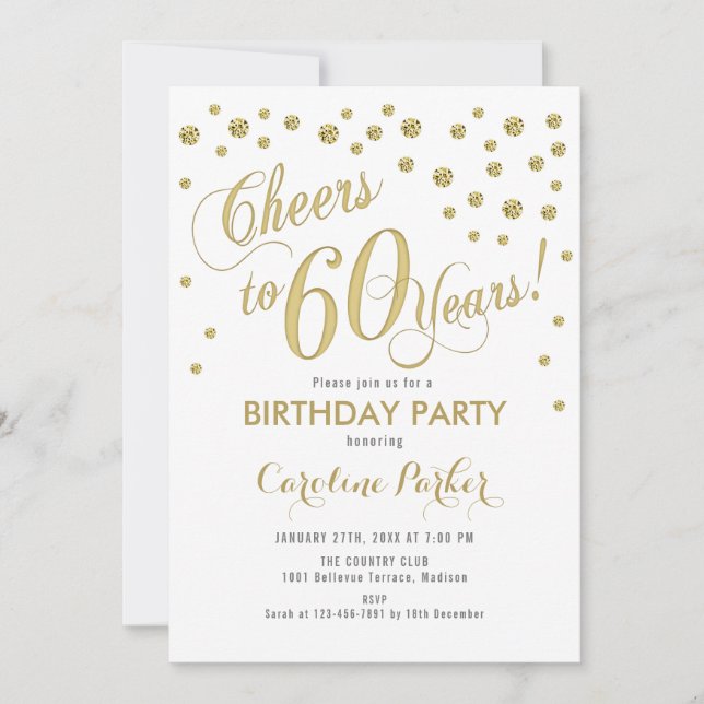 Invitación a la fiesta de cumpleaños 60 - Blanco d (Anverso)