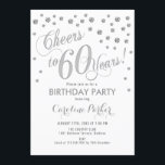 Invitación a la fiesta de cumpleaños 60 - Blanco p<br><div class="desc">Invitación a la Fiesta de Cumpleaños 60 Diseño elegante con finas plata purpurina y blanco. ¡Salud a 60 años!</div>