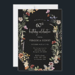 Invitación a la fiesta de cumpleaños 60 de Black F<br><div class="desc">Invitación a la fiesta de cumpleaños número 60 de Black Floral. Esta elegante y elegante invitación de cumpleaños número 60 cuenta con hermosas acuarelas pintadas a mano y flores silvestres dispuestas como una hermosa corona con un elegante guión con letras a mano. Encontrar elementos coincidentes en la colección Boda Black...</div>