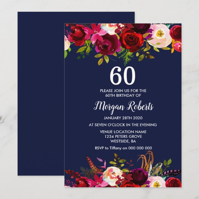 Invitación a la fiesta de cumpleaños 60 de la flor (Anverso / Reverso)