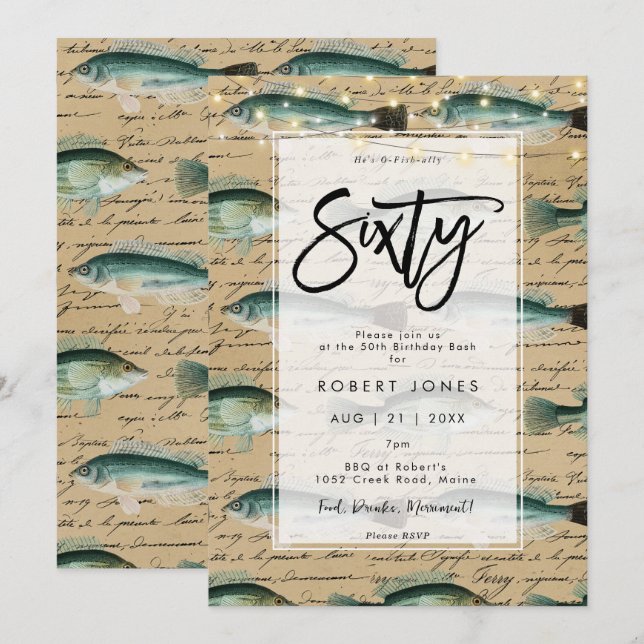 invitación a la fiesta de cumpleaños 60 del pez vi (Anverso / Reverso)