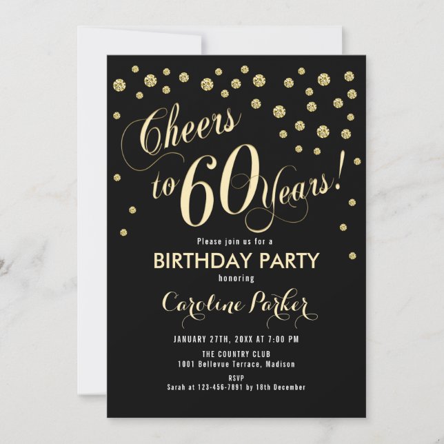 Invitación a la fiesta de cumpleaños 60 - Negro de (Anverso)
