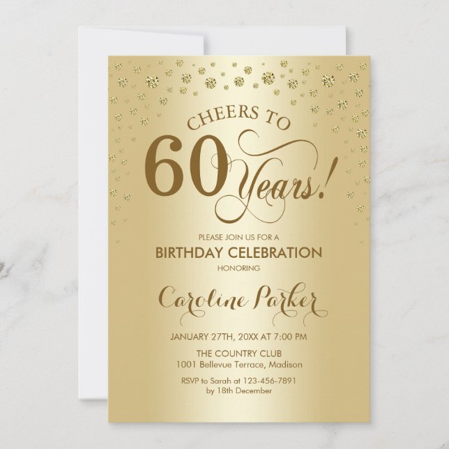 Invitación a la fiesta de cumpleaños 60 - Oro (Anverso)