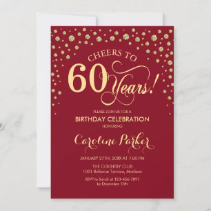 Invitación a la fiesta de cumpleaños 60 - Oro Rojo