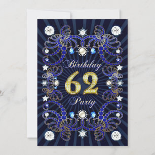 Invitación a la fiesta de cumpleaños 62 con masas