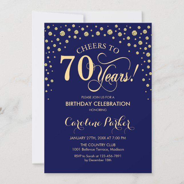 Invitación a la fiesta de cumpleaños 70 - Azul de  (Anverso)