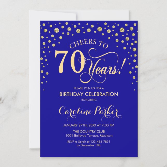Invitación a la fiesta de cumpleaños 70 - Azul rea (Anverso)