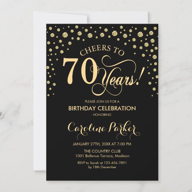 Invitación a la fiesta de cumpleaños 70 - Negro de (Anverso)