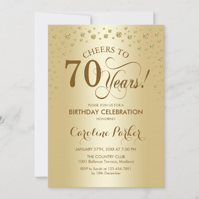 Invitación a la fiesta de cumpleaños 70 - Oro (Anverso)