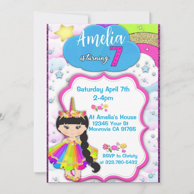 Invitación a la fiesta de cumpleaños 7 chicas de U (Anverso)