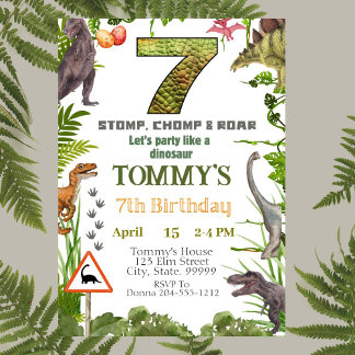 Invitación a la fiesta de cumpleaños 7 de Dinosaur