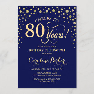 Invitación a la fiesta de cumpleaños 80 - Azul de 