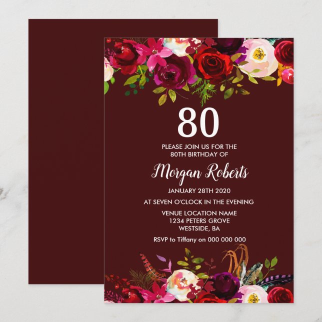 Invitación a la fiesta de cumpleaños 80 de la flor (Anverso / Reverso)