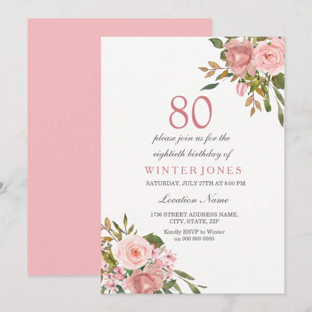 Invitación a la fiesta de cumpleaños 80 de las Flo (Anverso / Reverso)