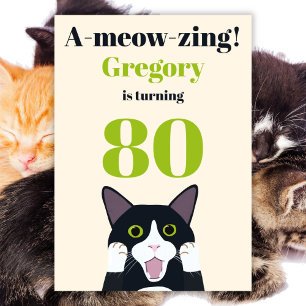 Invitación a la fiesta de cumpleaños 80 de un gato