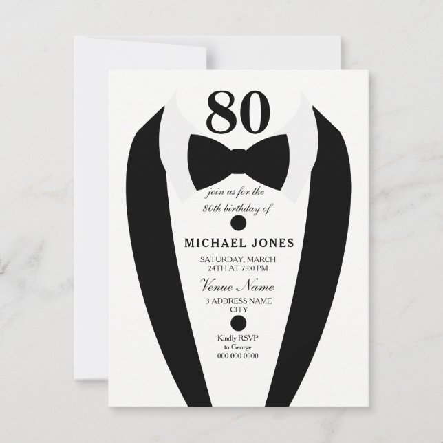 Invitación a la fiesta de cumpleaños 80 hombres bl (Anverso)