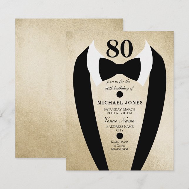 Invitación a la fiesta de cumpleaños 80 hombres de (Anverso / Reverso)