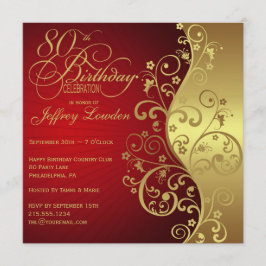 Invitación a la fiesta de cumpleaños 80 Red & Gold