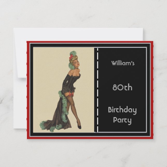 Invitación a la fiesta de cumpleaños 80 Rojo Negro (Anverso)