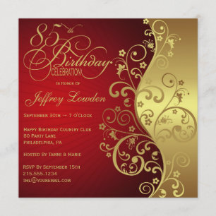 Invitación a la fiesta de cumpleaños 85 Red & Gold