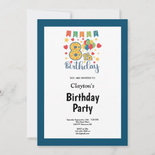Invitación a la fiesta de cumpleaños 8 con marco a