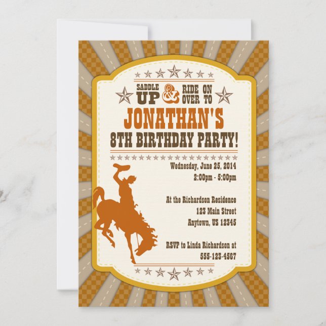 Invitación a la fiesta de cumpleaños 8 de Cowboy (Anverso)