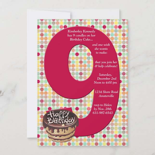 Invitación a la fiesta de cumpleaños 9 (Anverso)