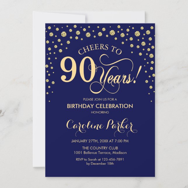 Invitación a la fiesta de cumpleaños 90 - Azul de  (Anverso)