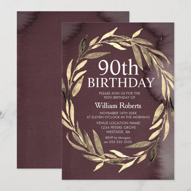 Invitación a la fiesta de cumpleaños 90 de Hombres (Anverso / Reverso)
