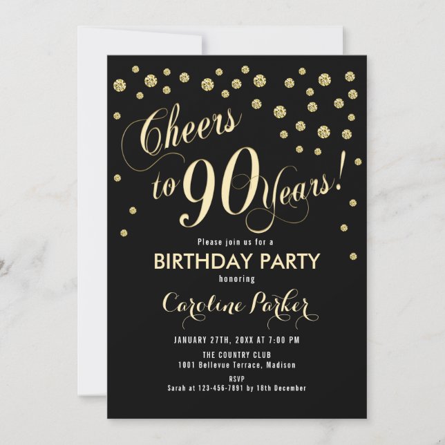 Invitación a la fiesta de cumpleaños 90 - Negro de (Anverso)