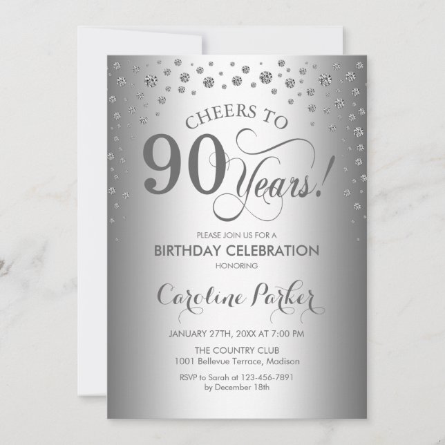 Invitación a la fiesta de cumpleaños 90 - Plata (Anverso)