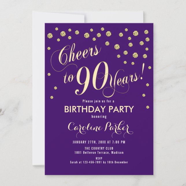 Invitación a la fiesta de cumpleaños 90 - Púrpura  (Anverso)