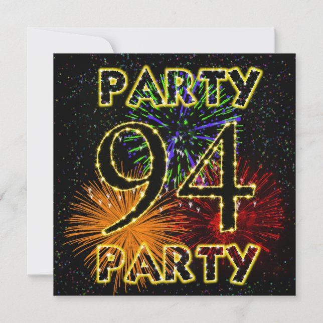 Invitación a la fiesta de cumpleaños 94 con fuegos (Anverso)