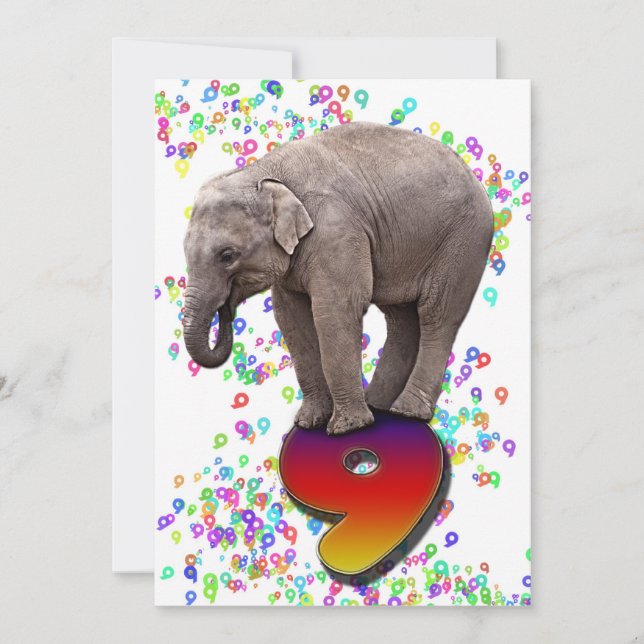Invitación a la fiesta de cumpleaños 9, con elefan (Anverso)
