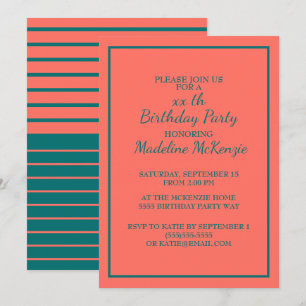 Invitación a la fiesta de cumpleaños a rayas Verde