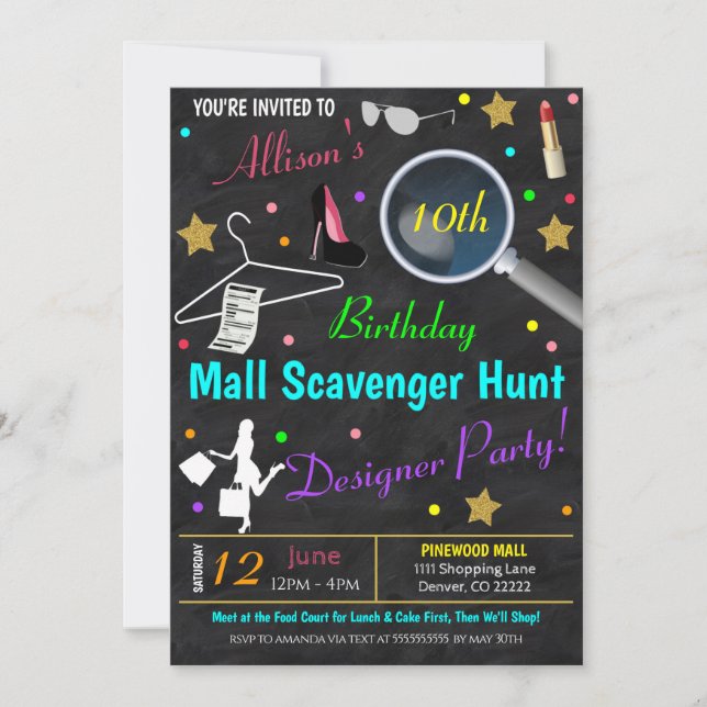 Invitación a la fiesta de cumpleaños adolescente (Anverso)