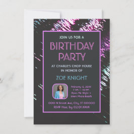 Invitación a la fiesta de cumpleaños Aqua y Purple